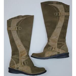 Clarks Knee High Tall Dark Brown Leather Riding Boots Size 7M Bendable  16" Tall